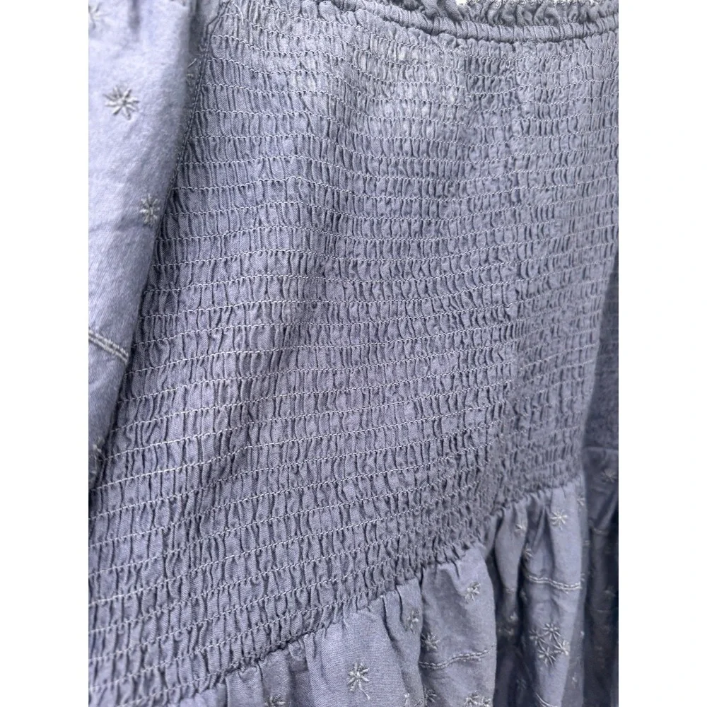 Old‎ Navy 2X Blue Floral Embroidered eyelet Smocked Blouse cottage puff sleeve